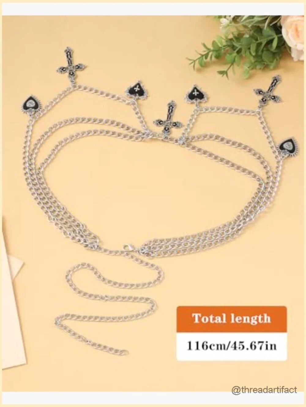 Gothic Cross Waist Chain 3-Layer Adjustable Punk Goth Hip Hop Body Chain Belt